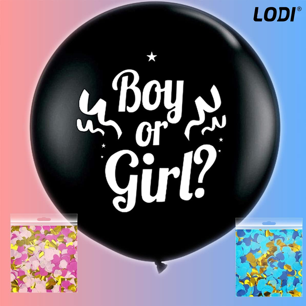 Balon Gender Reveal Lodi1058, pentru Petreceri/Evenimente/Botezuri, confetti in 2 culori, negru