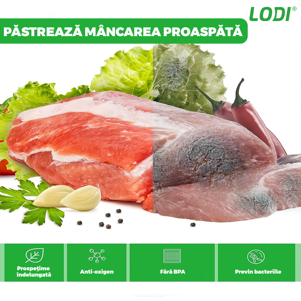 Set de Role Folii pentru Vidat Universale Lodi, 5m x 17cm, compatibile cu orice aparat de vidat, gofrate, reutilizabile, rezistente la caldura, transparente