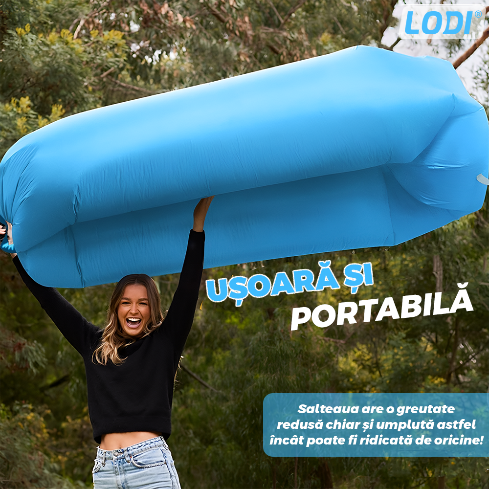 Saltea Gonflabila Tip Sezlong Lazybag Lodi1231, material rezistent, umflare fara pompa, pentru plaja/picnic/camping, rucsac de depozitare, 190 x 70 cm, albastru