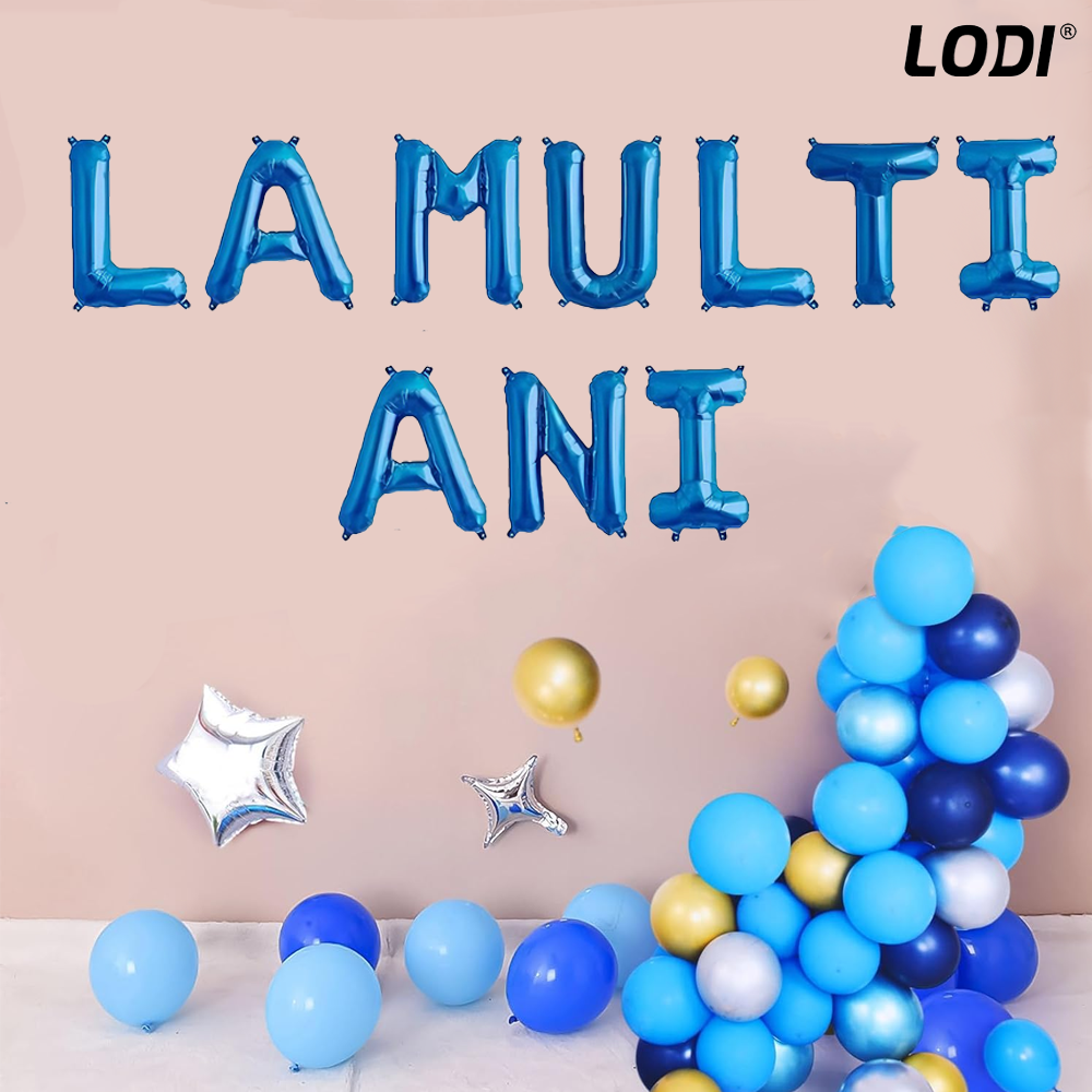 Set 10 Baloane Lodi1044, Litere, pentru Petreceri/Aniversari/Evenimente,, model LA MULTI ANI, albastru