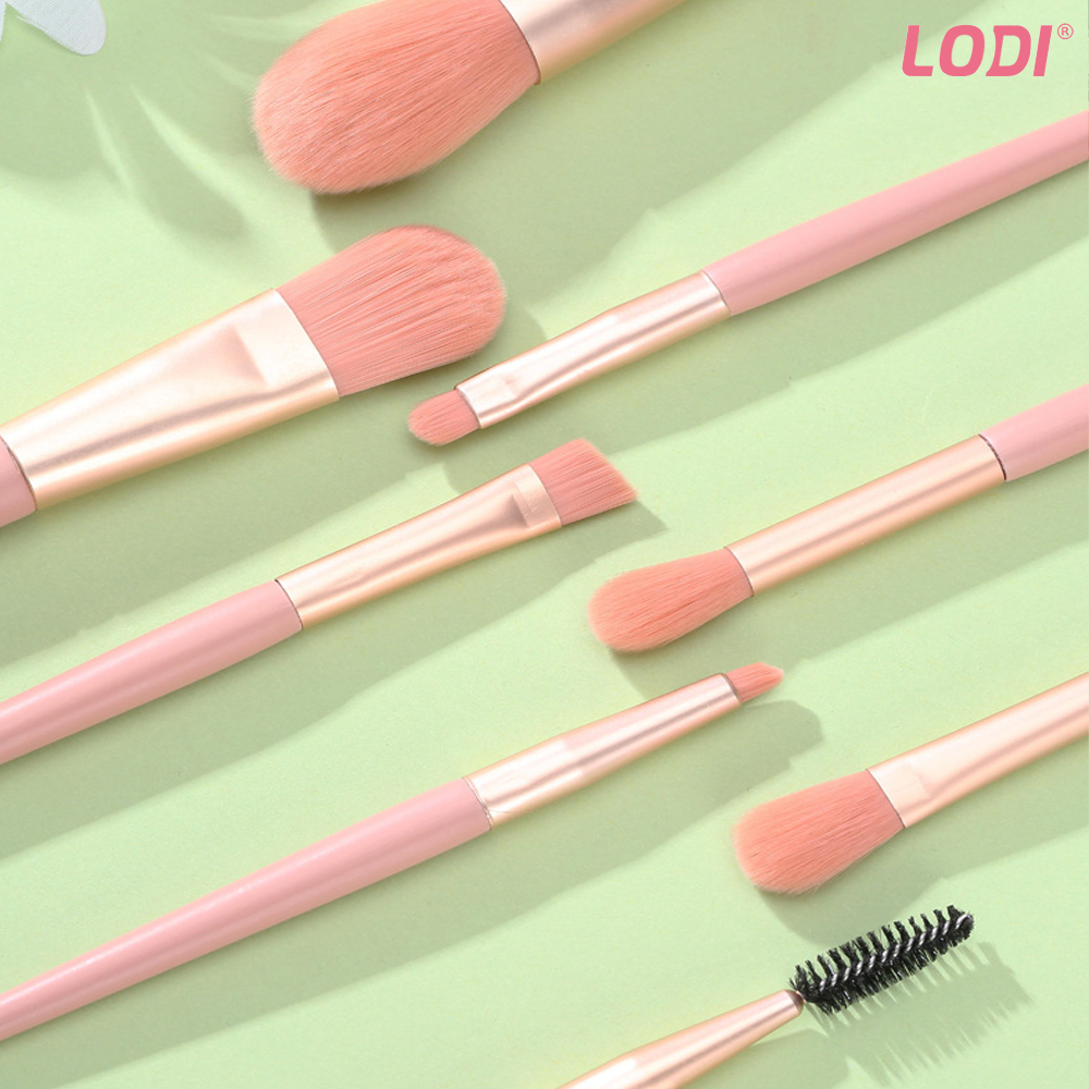 Set 8 Mini Pensule pentru Machiaj Lodi311, machiaj profesional/incepatori, portabile, roz