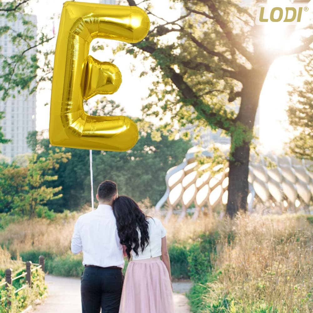 Balon in Forma de Litera E Lodi1468, metalizat, pentru Petreceri/Aniversari/Evenimente, rezistent, folie, gold, 40 cm