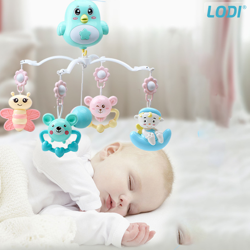 Carusel Muzical pentru Patut Lodi362, Bebe, control prin telecomanda, proiector, muzica si lumini, jucarii detasabile, albastru