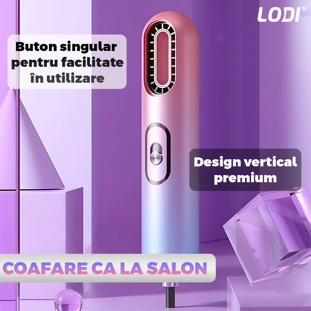Uscator Profesional de Par 3 in 1 Lodi973, aparat multifunctional coafare si uscare, 3 accesorii incluse, 1200W, multicolor pastel