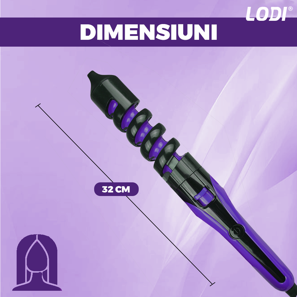 Ondulator Profesional de Par 2 in 1 Lodi466, spiralat, invelis ceramic, trepte reglabile, easy lock , 210 grade, mov