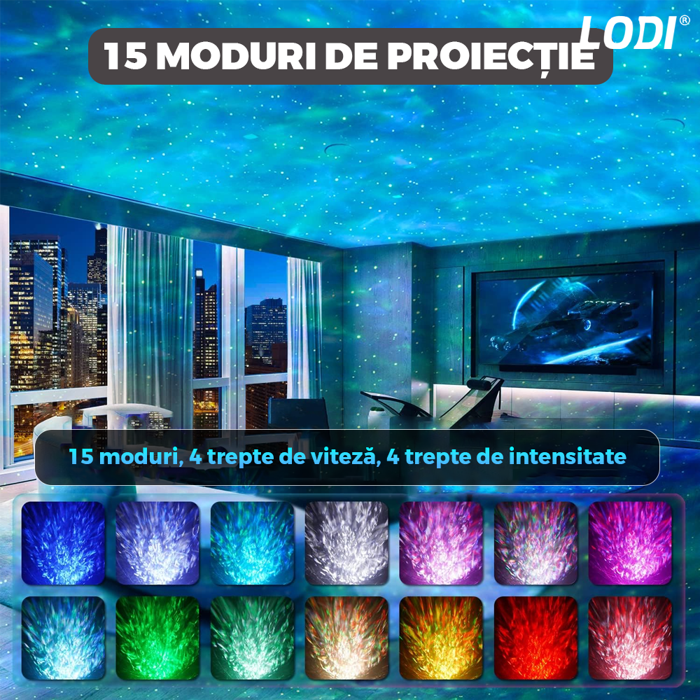 Proiector de Stele Catel Astronaut Lodi548, lampa de veghe pentru copii, reglare 360, sunete albe, trepte de ajustare luminozitate, timer, 15 moduri de iluminare, speaker bluetooth, alb