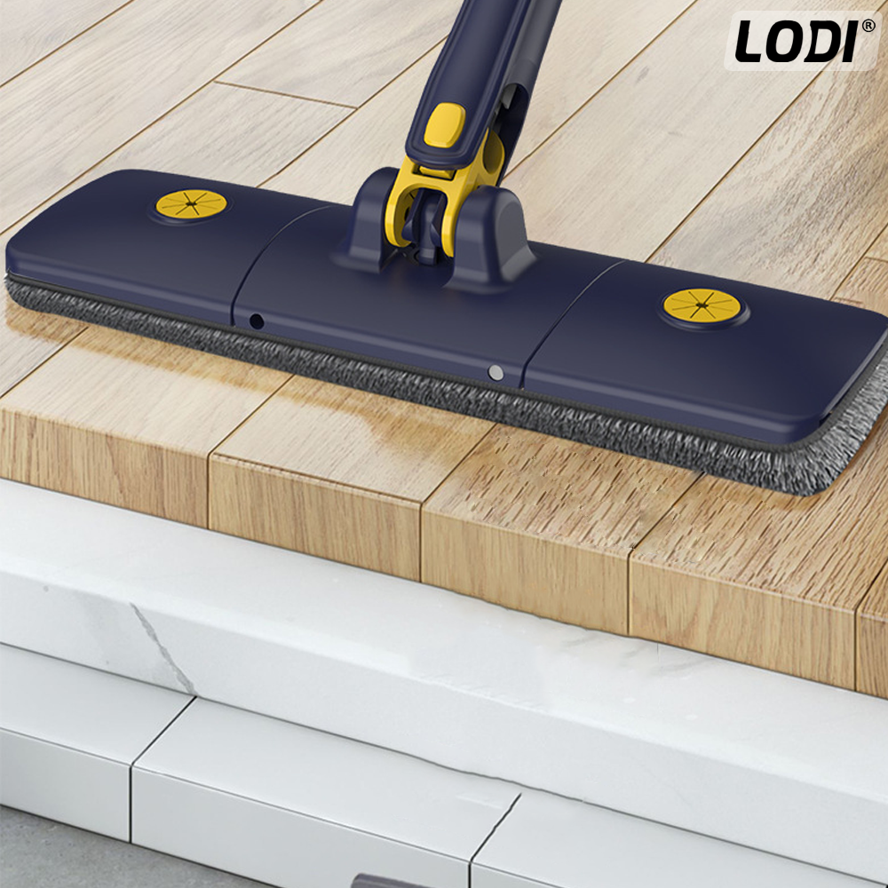 Mop cu Cap Dreptunghiular Lodi1176, rotire 360 grade, telescopic, curatare usoara, 5 lavete incluse, 123 cm, albastru/galben