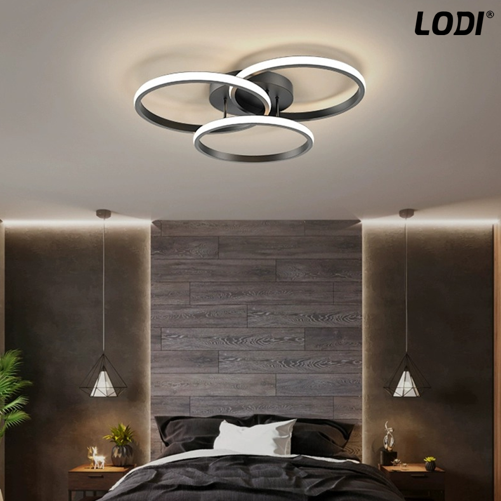 Lustra LED 3 Cercuri Lodi427, dimabila cu telecomanda, 3 tipuri de lumina, intensitate ajustabila, lumina alba rece, neutra, alba cald, putere 76 W, 47.7 cm