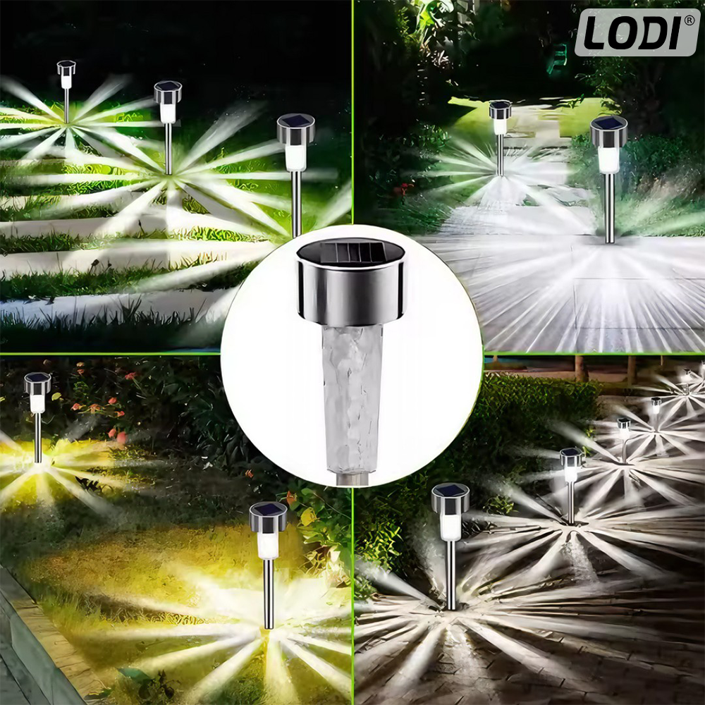 Set 10 Lampi Solare pentru Gradina Lodi1119, tehnologie LED, pentru exterior, incarcare solara, autonomie 8 ore, tip tarus, PVC, lumina alb rece