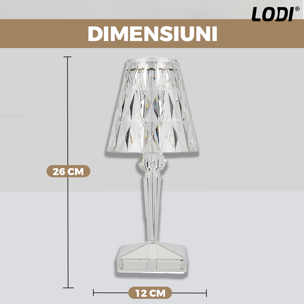 Lampa Ambientala Cristal LED Lodi1219, veioza, portabila, 3 moduri de iluminare, intensitate ajustabila, tactila, incarcare USB