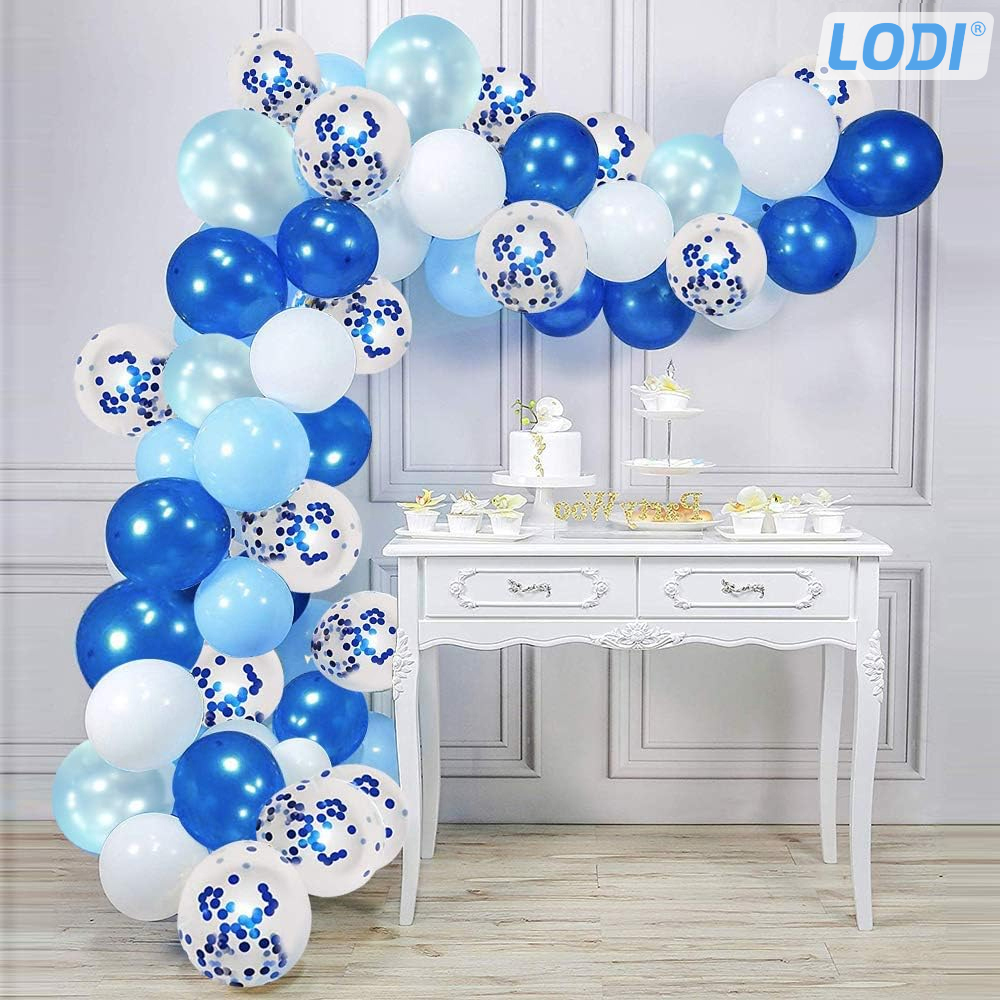 Set 15 Baloane Lodi259, Confeti, pentru Petreceri/Aniversari/Evenimente, o singura dimensiune, 3 culori, latex, albastru/alb/transparent