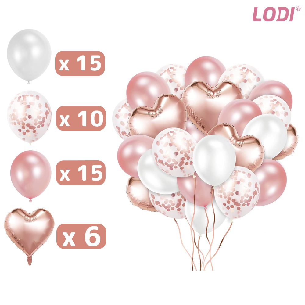 Set 48 Baloane Lodi728, Confeti, Inimioara, pentru Petreceri/Aniversari/Evenimente, o singura dimensiune, 2 culori, latex, rose gold
