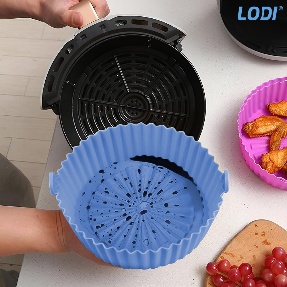 Tava de Copt Rotunda Lodi987, pentru friteuza/cuptor/microunde, antiaderenta, rezistenta la temperaturi inalte, 21 x 17 cm, albastru