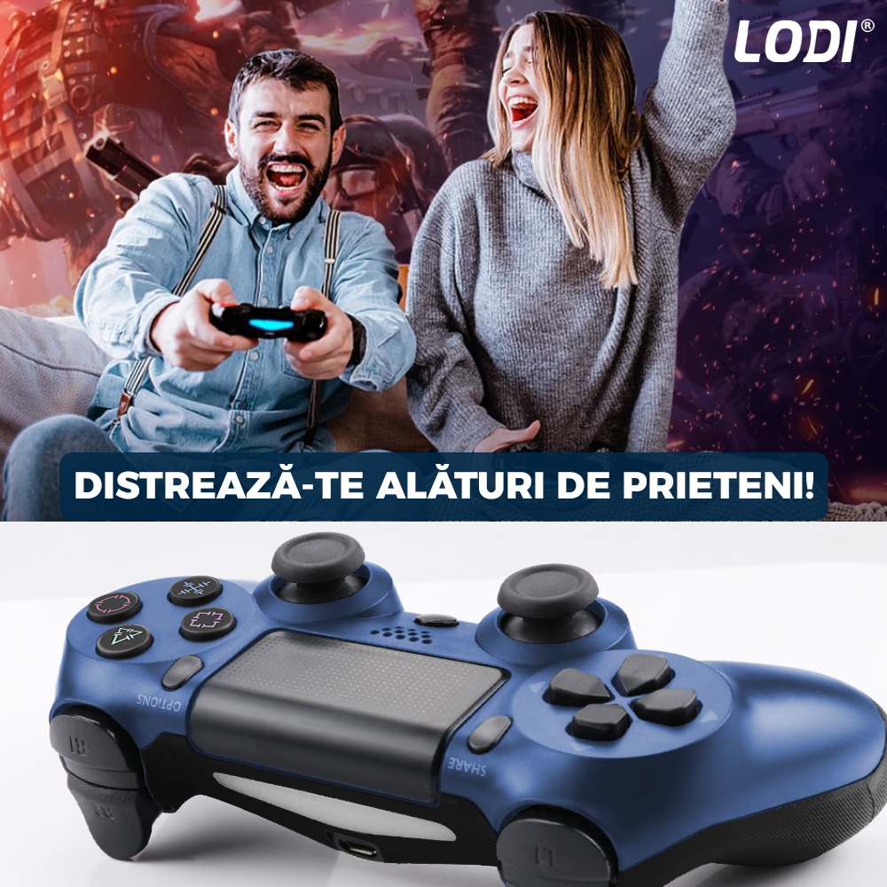 Controller Wireless DoubleShock Lodi1194, compatibil cu PS4, joystick-uri analog, vibratie dubla, baterie performanta, albastru