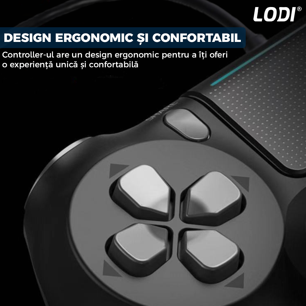 Controller cu Fir DoubleShock Lodi541, compatibil cu PS4, joystick-uri analog, vibratie dubla, negru