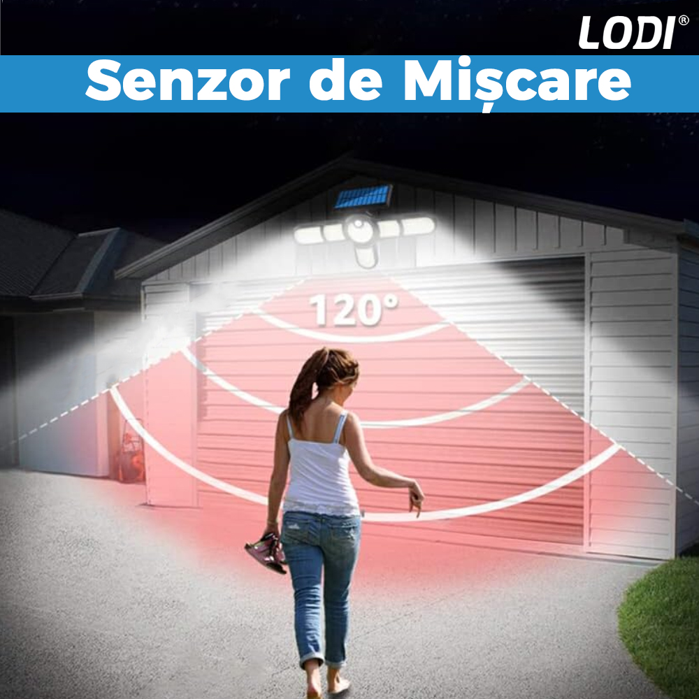 Lampa Solara 172 LED-uri Lodi265, 5 Capete, senzor de miscare, 3 moduri de iluminare, protectie IP65, Waterproof, exterior, negru
