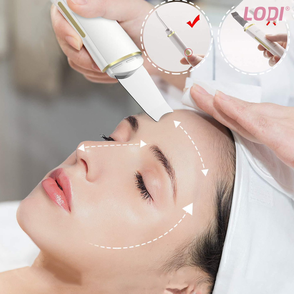 Aparat de Curatare Faciala cu Ultrasunete Lodi546, lifting ten, skin scrubber, indepartare puncte negre, hidratare, peeling, masaj facial, alb