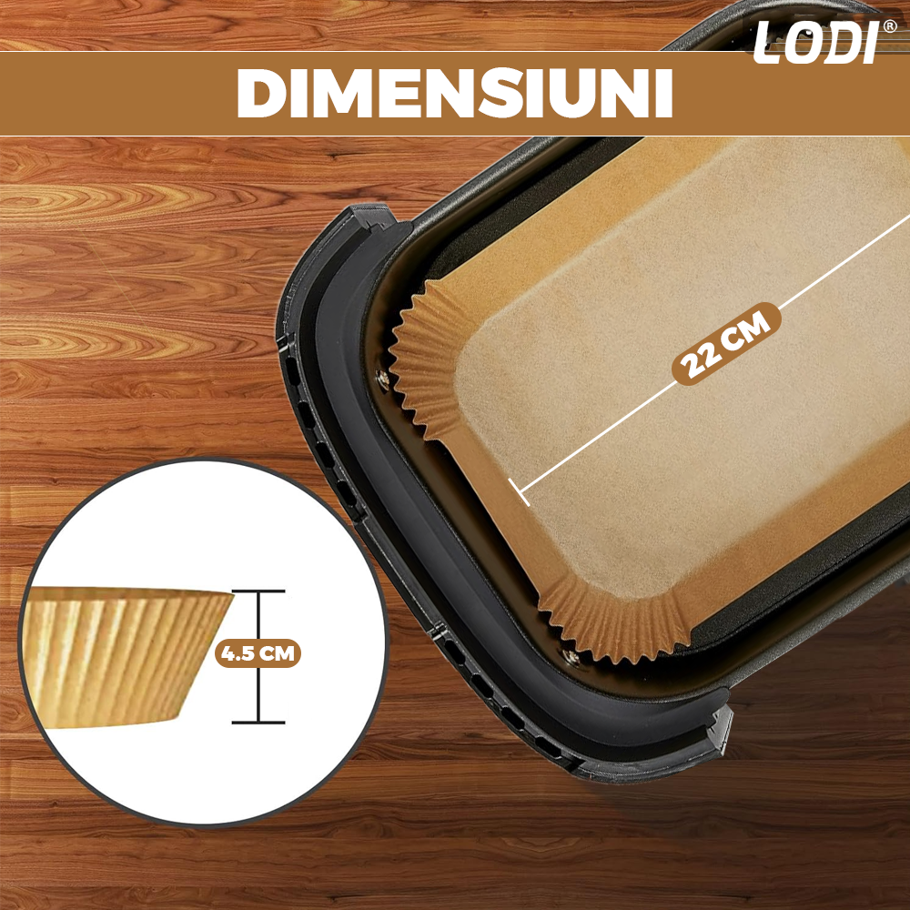 Set 500 Bucati Hartie de Copt pentru Air Fryer Lodi967, friteuza, unica folosinta, , 22 x14 x 4.5 cm, dreptunghiular, maro