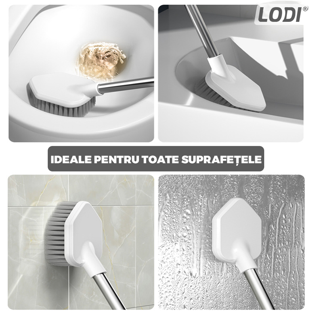 Set 2 Perii pentru Toaleta Lodi1107, perie de silicon, perie zimtata, cap flexibil, suport adeziv pentru montarea pe perete, curata orice tip de suprafata, alb/gri