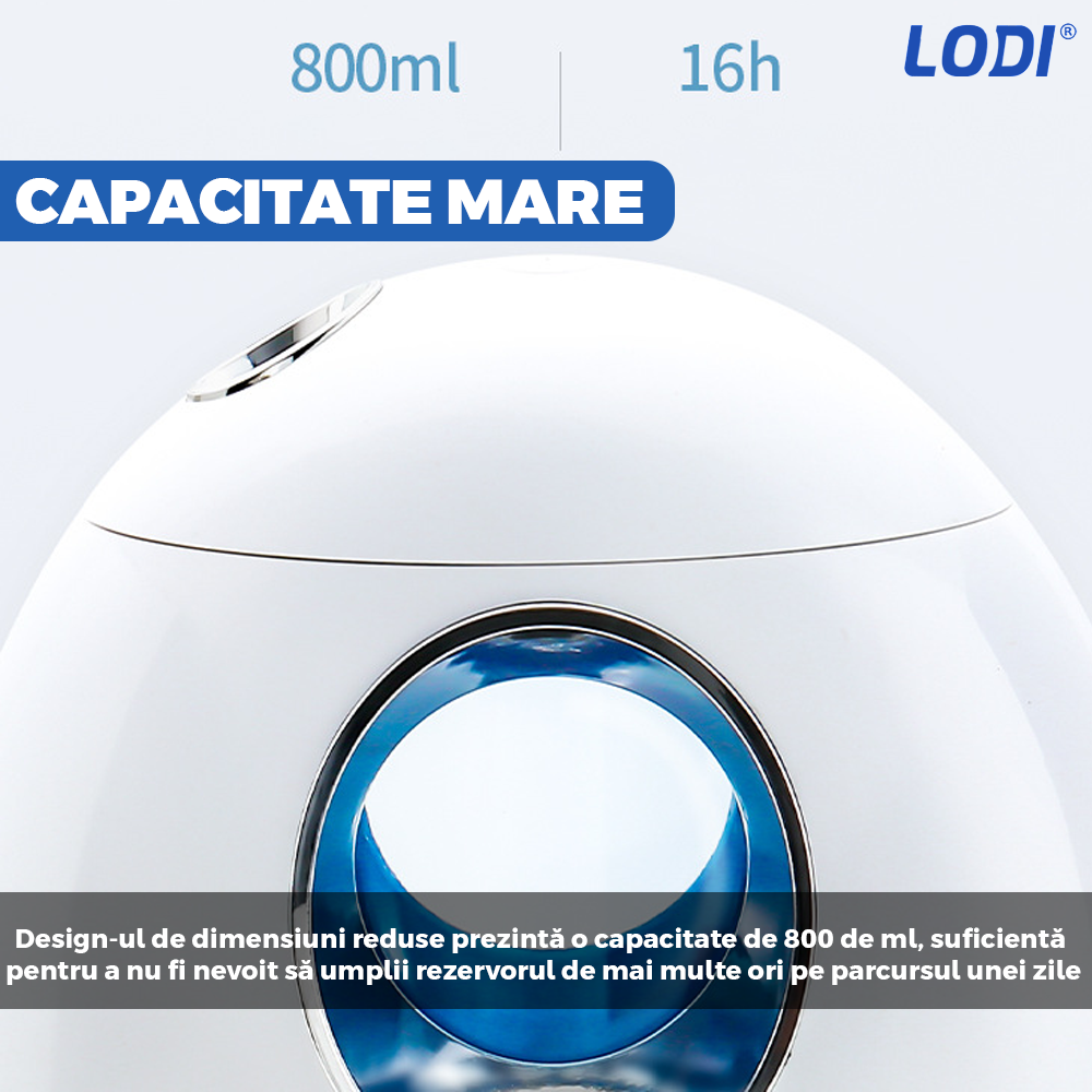 Difuzor Aromaterapie Lodi606, cu ultrasunete, design minimalist, 7 culori LED, 2 moduri de eliberare a aerului, capacitate 8000ml, silentios, umidifica aerul, alb