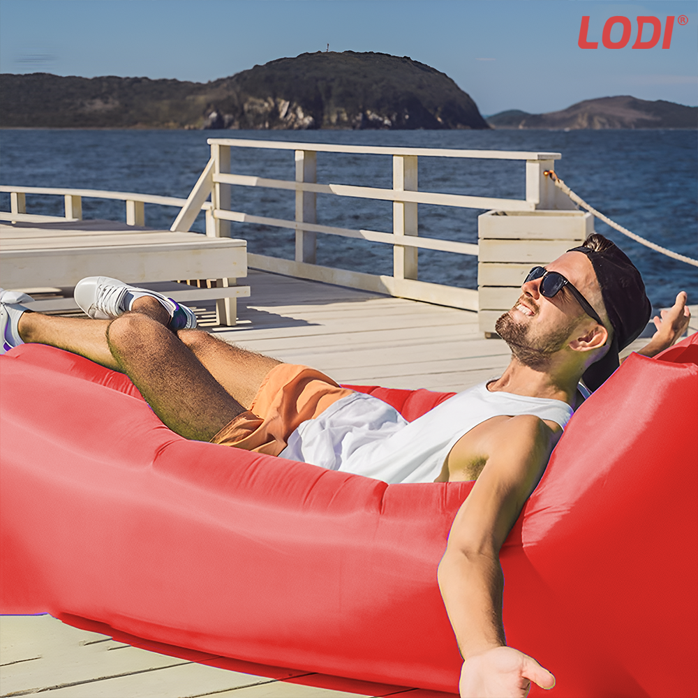Saltea Gonflabila Tip Sezlong Lazybag Lodi1232, material rezistent, umflare fara pompa, pentru plaja/picnic/camping, rucsac de depozitare, 190 x 70 cm, rosu