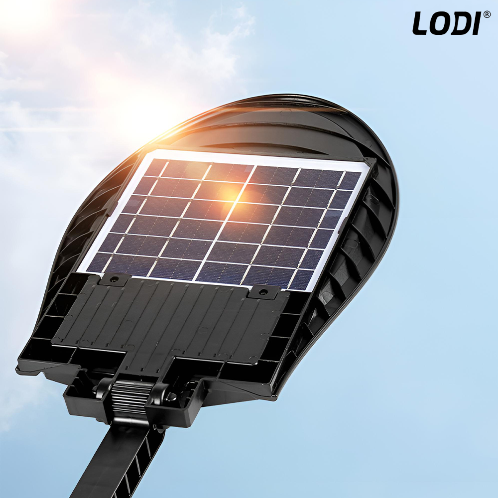 Lampa Solara Stradala 168 LED-uri Lodi871, rotunda, control prin telecomanda, senzor de miscare, 3 moduri de iluminare, protectie IP65, Waterproof, exterior, negru