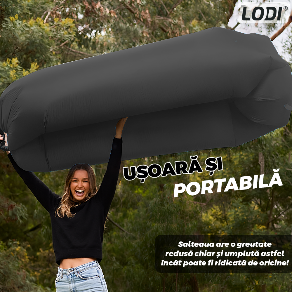Saltea Gonflabila Tip Sezlong Lazybag Lodi1235, material rezistent, umflare fara pompa, pentru plaja/picnic/camping, rucsac de depozitare, 190 x 70 cm, negru