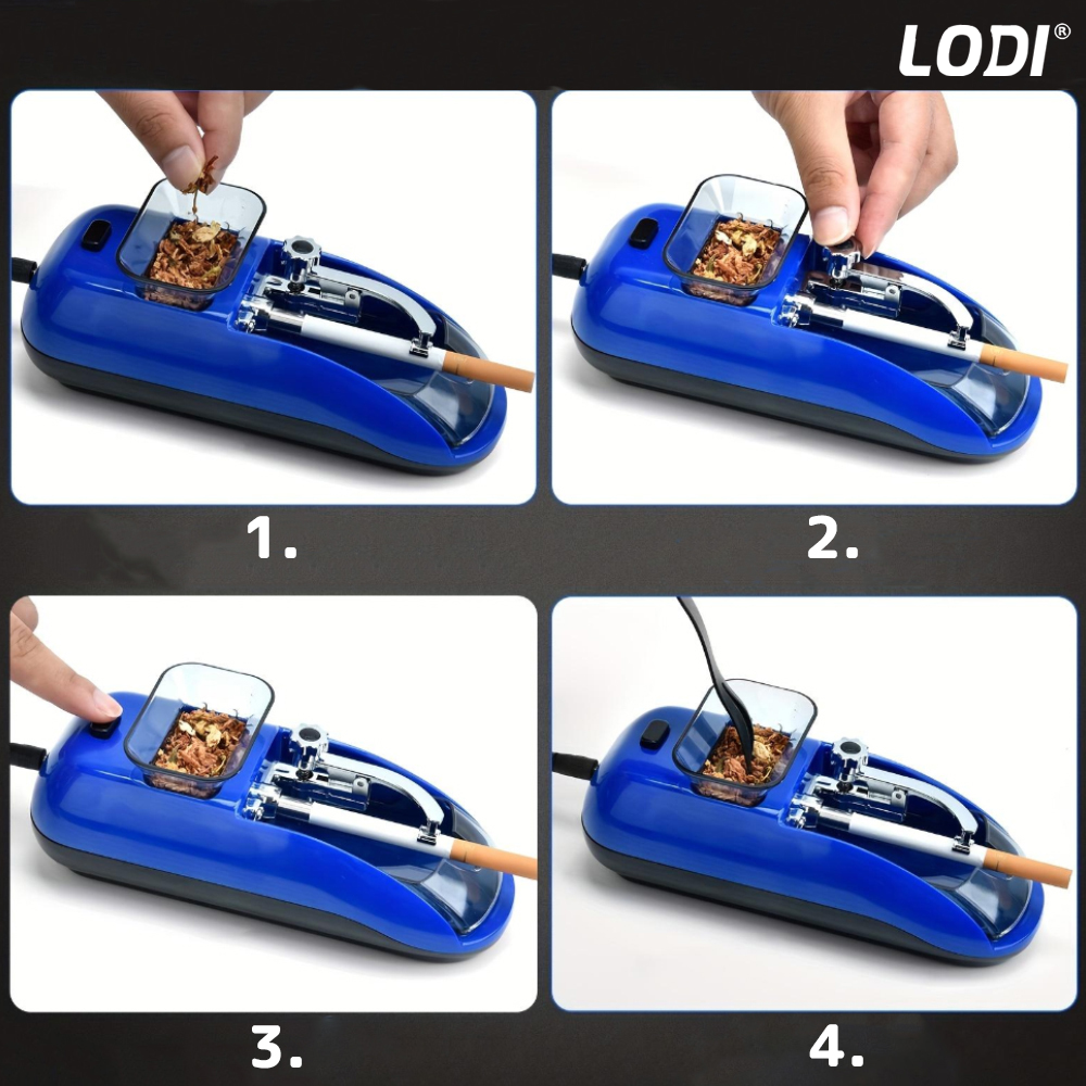 Aparat Electric de Facut Tigari Lodi283, injector tutun, dimensiune standard, ergonomic, accesorii incluse, albastru