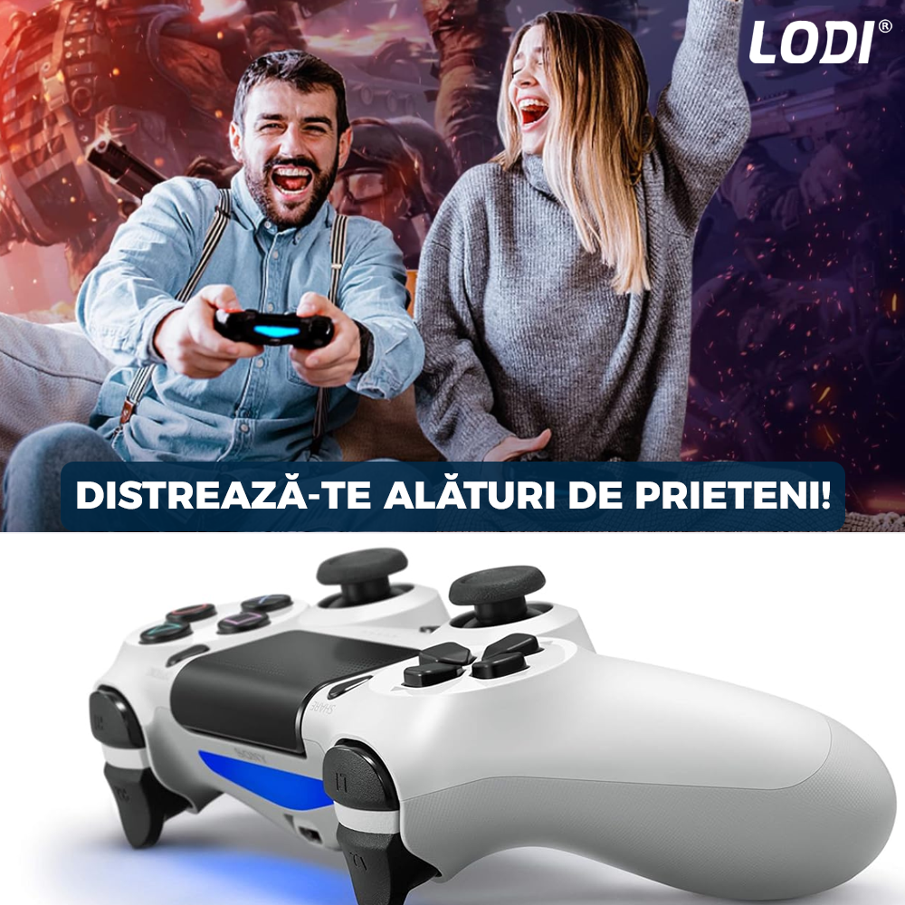 Controller Wireless DoubleShock Lodi1193, compatibil cu PS4, joystick-uri analog, vibratie dubla, baterie performanta, alb