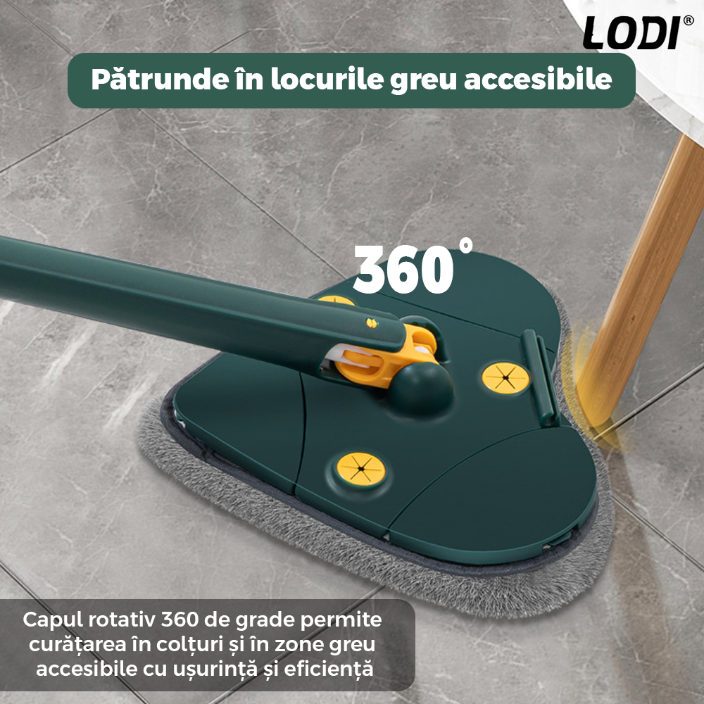 Mop cu Cap in Forma de Inima Lodi551, rotire 360 grade, telescopic, curatare usoara, 4 lavete incluse, 127 cm, verde/galben