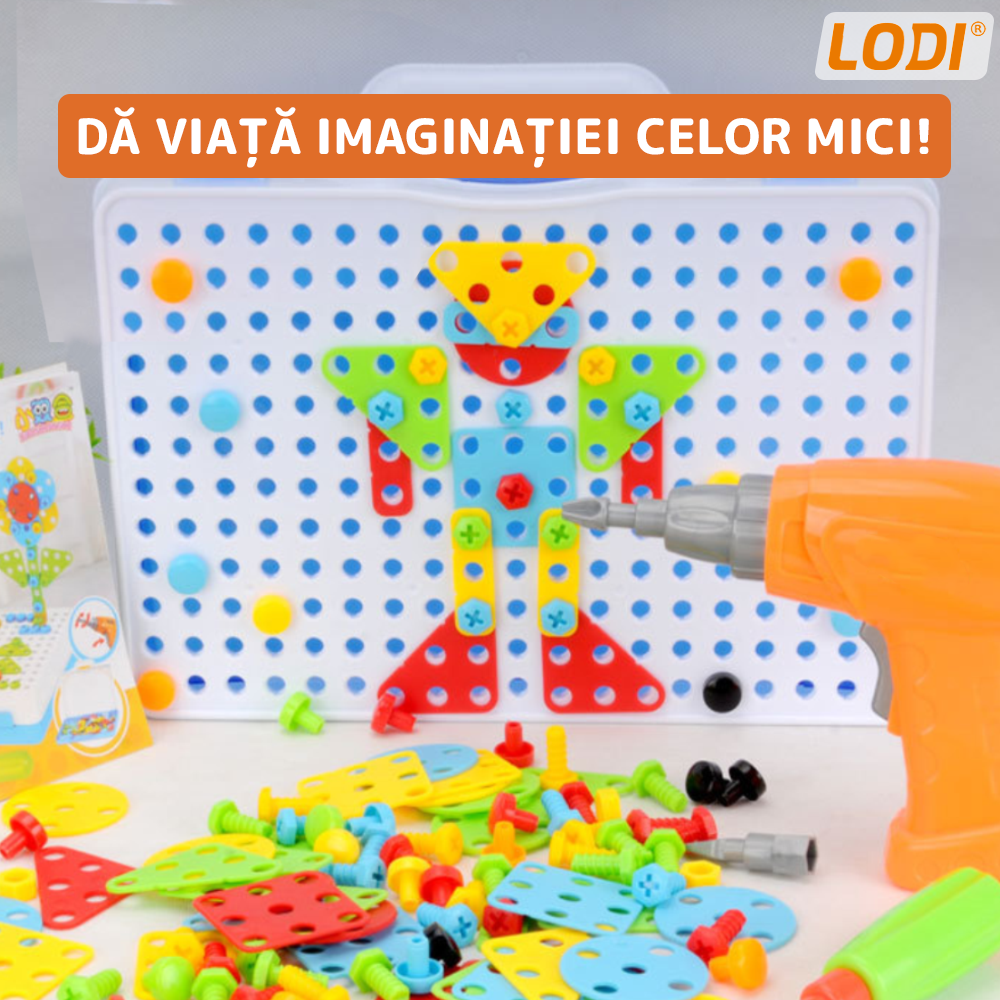 Jucarie Educativa si Interactiva 4in1 Lodi515, 237 piese, bormasina pentru inginerie, pentru fete si baieti, manual inclus, puzzle 3D/2D, montessori, dezvoltare STEM, multicolor