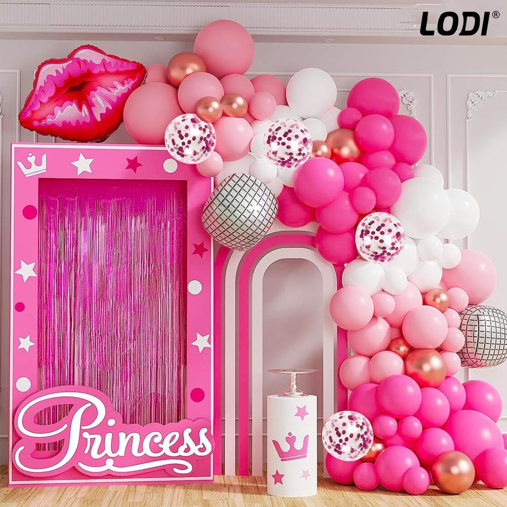 Set 25 Baloane Lodi1042, Litere, pentru Petreceri/Aniversari/Evenimente, confetti, stelute, model HAPPY BIRTHDAY, roz/mov/alb