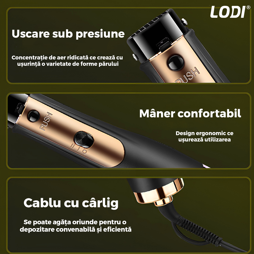 Uscator Profesional de Par 3 in 1 Lodi998, aparat multifunctional coafare si uscare, 3 accesorii incluse, 1000W, gri