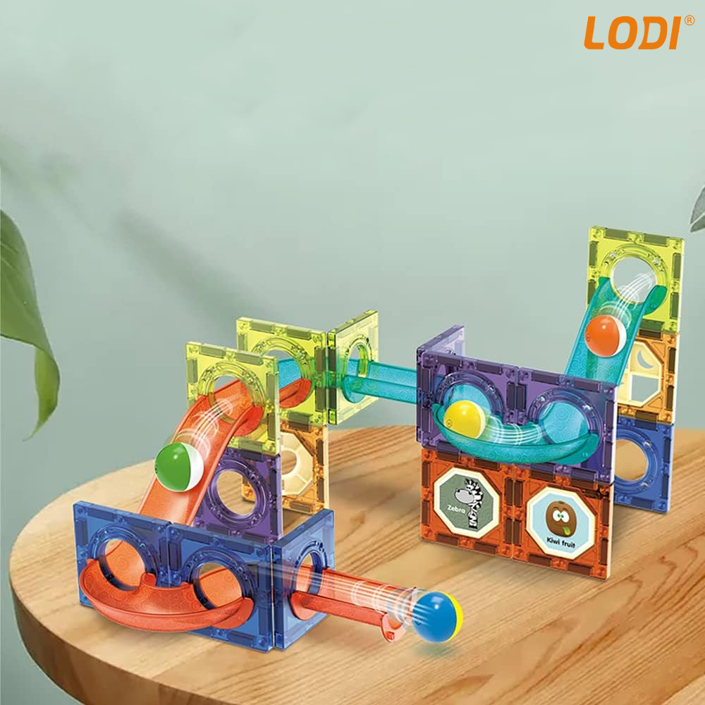 Set Inteligent si Creativ Magnetic 3D Lodi113, 96 Piese, traseu cu bile, creativ, numeroase posibilitati de construit, dezvoltarea abilitatilor motrice si a imaginatiei, multicolor