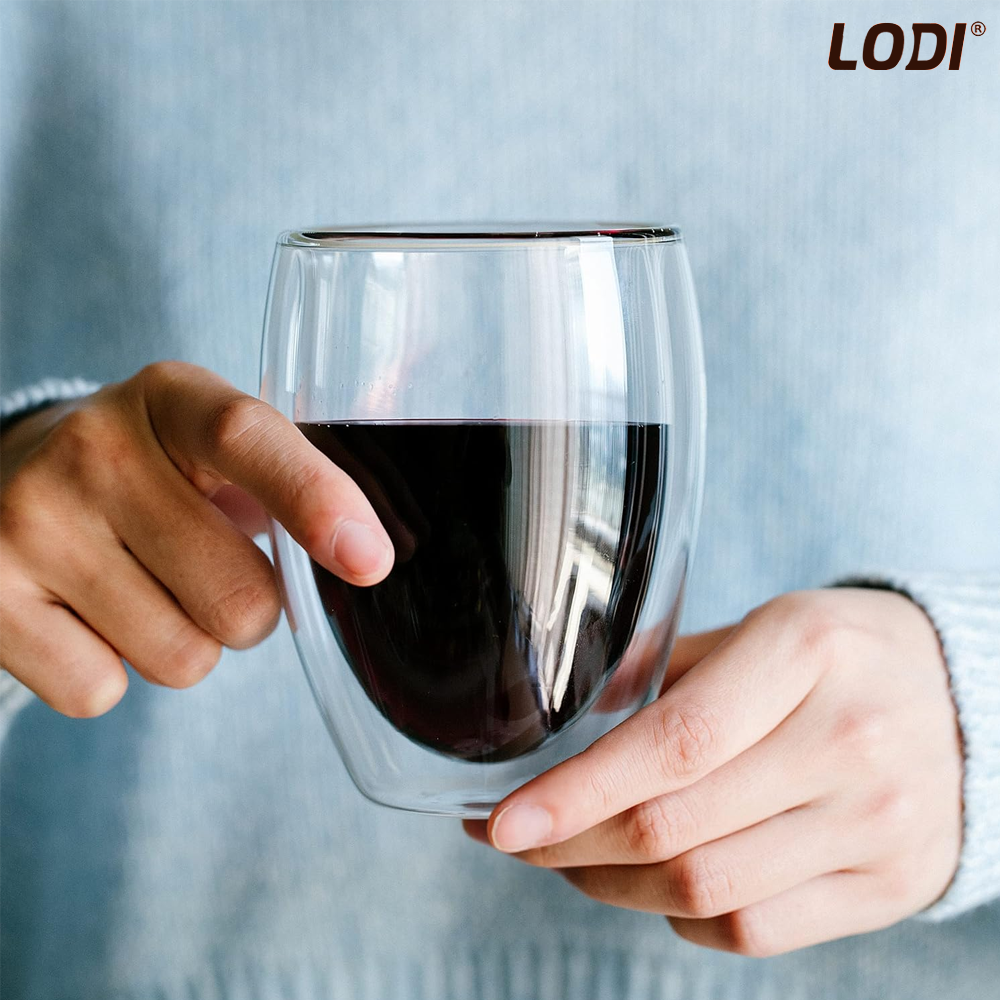 Set 4 pahare din sticla cu perete dublu Lodi419, termorezistente, design modern, capacitate 250 ml, 9 x 8 cm