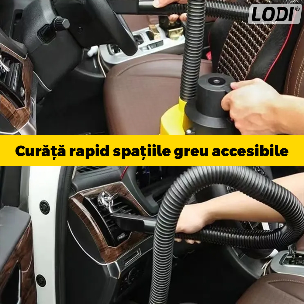 Aspirator Auto Portabil Lodi359, capacitate 3 litri, 120 W, alimentare bricheta auto 12 V, aspirare umed si uscat, 4 accesorii incluse, galben