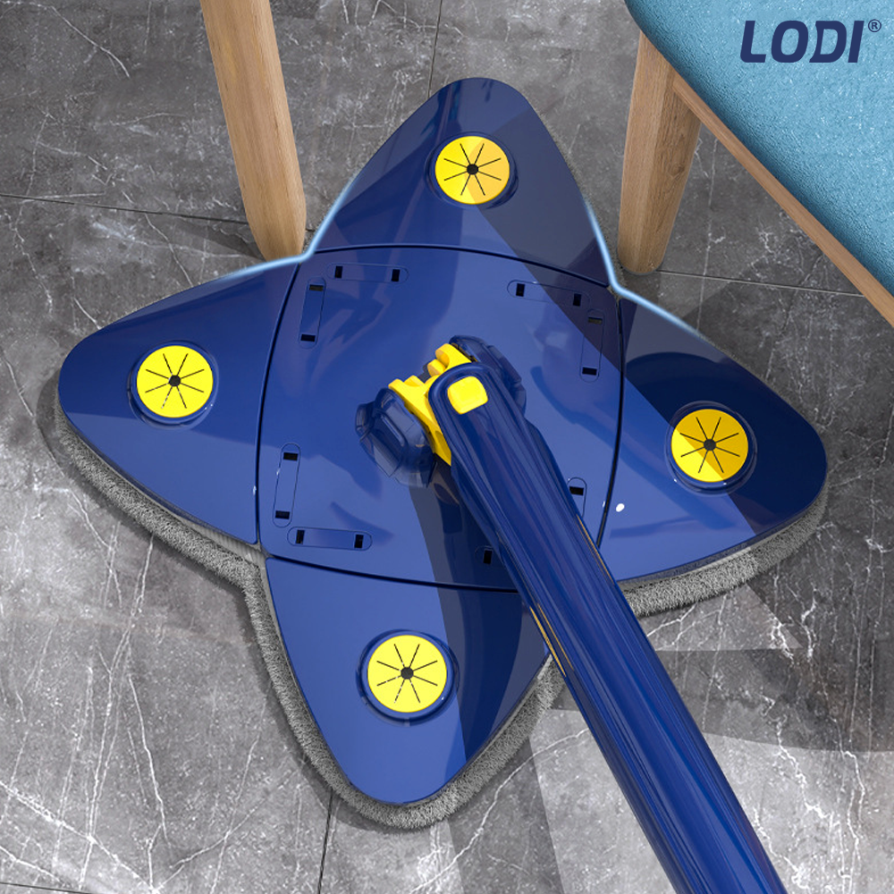Mop cu Cap in Forma de Stea Lodi1153, rotire 360 grade, telescopic, curatare usoara, 2 lavete incluse, 123 cm, albastru/galben
