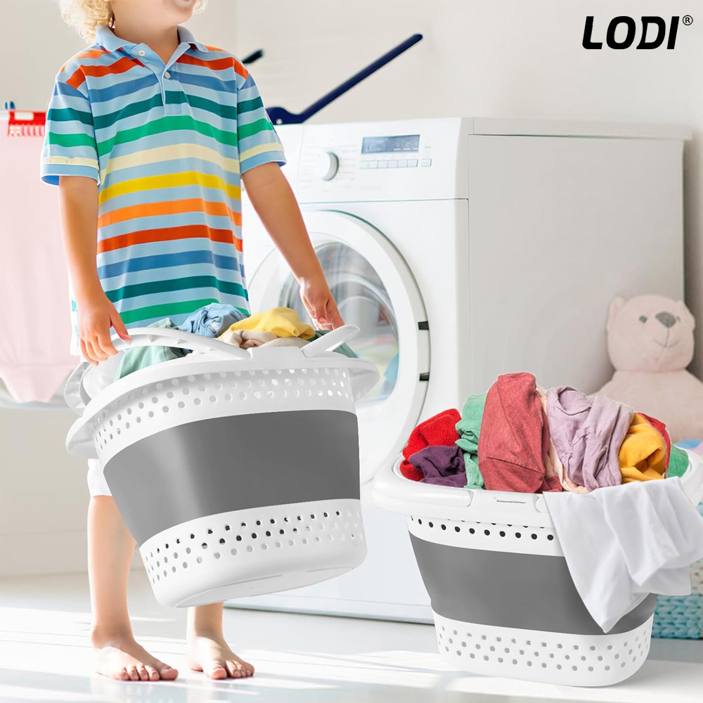 Cos de Rufe Pliabil cu Manere Lodi668, organizare si depozitare, multifunctional, compact, 42 litri, 50 x 38 x 29 cm, gri