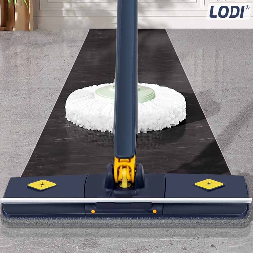 Mop cu Cap Dreptunghiular Lodi1178, rotire 360 grade, telescopic, curatare usoara, 2 lavete incluse, 123 cm, albastru/galben