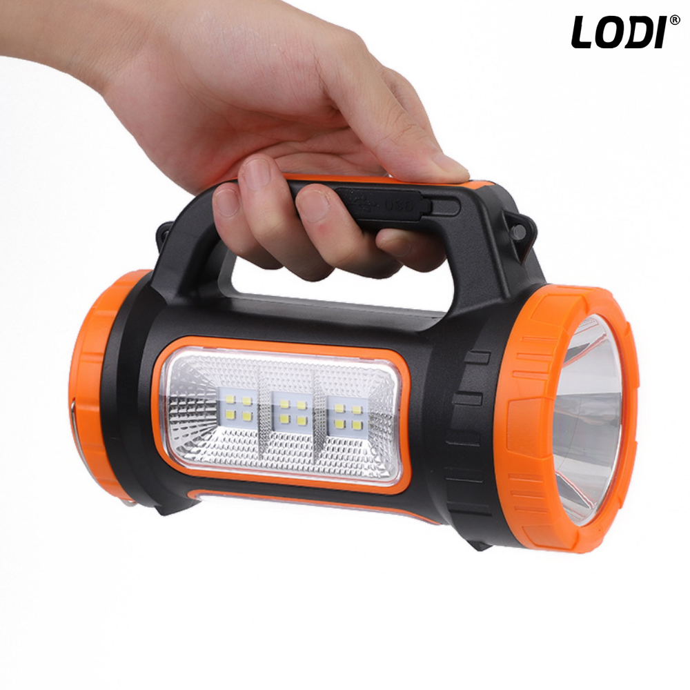 Lanterna Solara de Camping Lodi269, 2 moduri de alimentare, 5 moduri de iluminare, portabila, pentru drumetii, port USB, reincarcabila, portocaliu