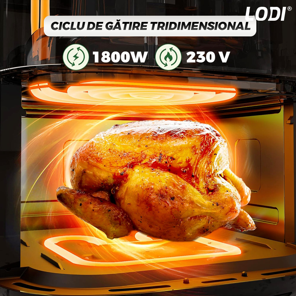 Friteuza Dubla Fara Ulei Air Fryer Lodi1067, tehnologie smart sensing, programe smart chef automate, afisaj digital, capacitate 10 L, tehnologie de eliminare a grasimii, functie de pastrare la cald,tensiune alimentare 240 V, culoare negru