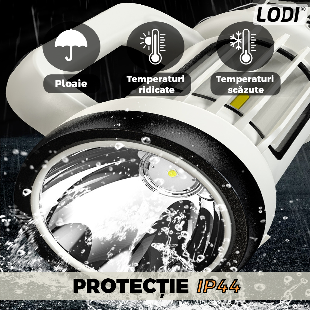 Lanterna LED 2 in 1 Lodi1082, tip felinar, multifunctionala, 3 surse de lumina, luminozitate ajustabila, functie de power bank, alimentare la retea, tehnologie LED+COB, alb