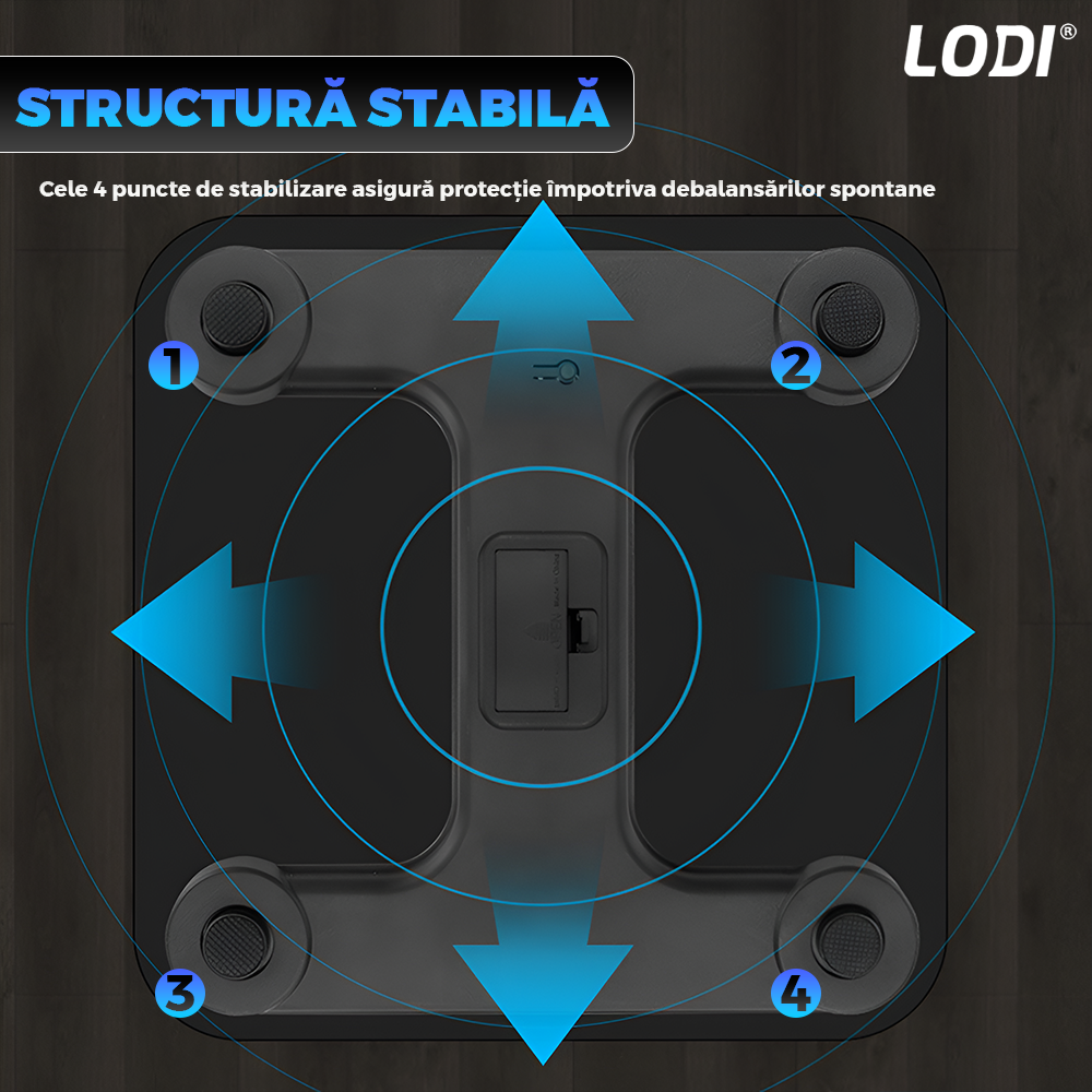 Cantar Electronic Inteligent Lodi1258, pentru baie, corporal, aplicatie smart, indicator greutate/baterie/temperatura, conectare bluetooth, afisaj digital, greutate maxima suportata 180 kg, baterii incluse, negru