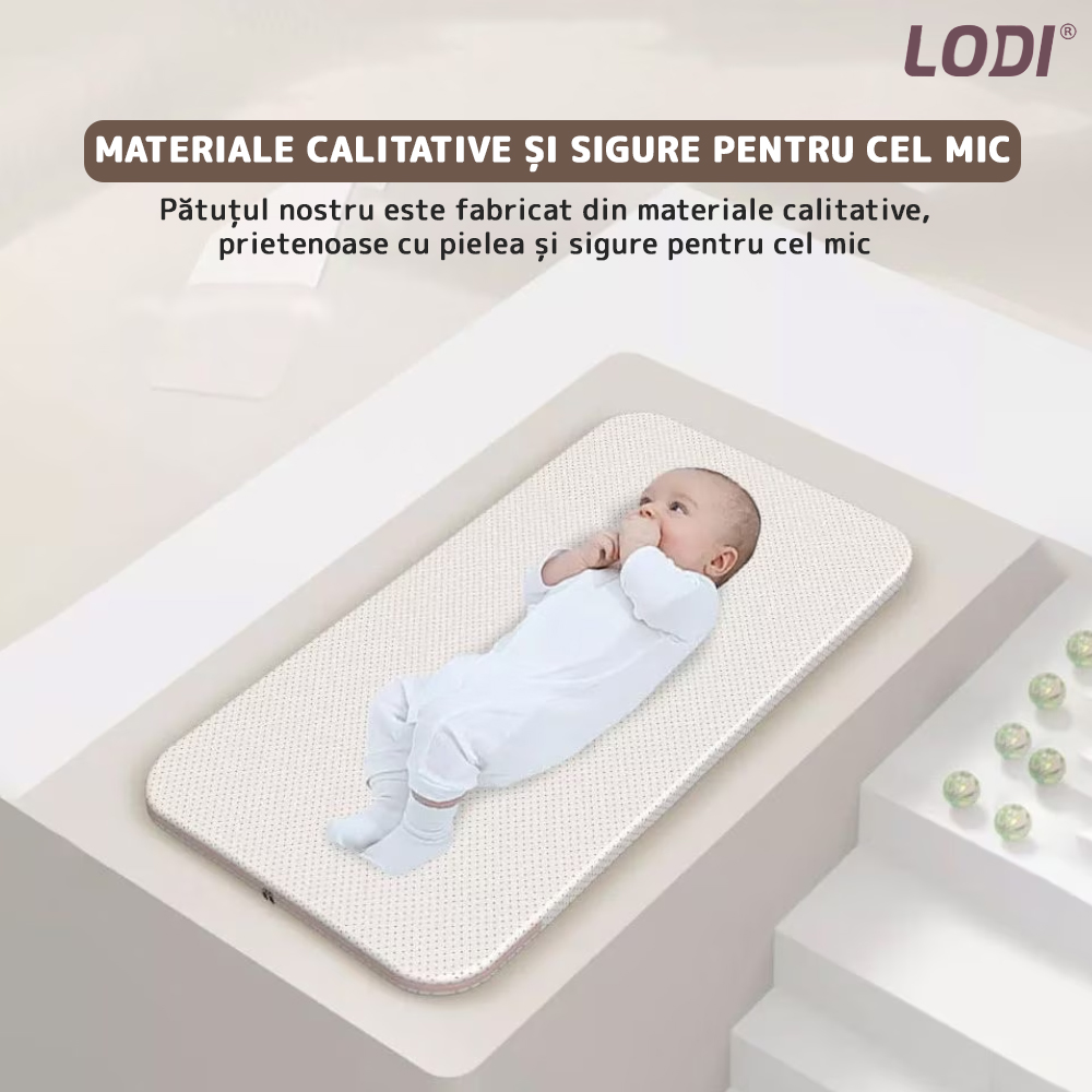 Patut Pliabil pentru Bebelusi Lodi309, 3 trepte de inclinare, sistem de blocare, plasa anti-insecte, cos depozitare, crem