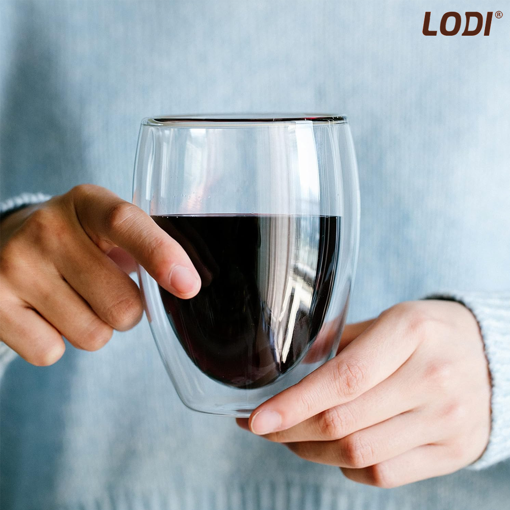 Set 6 Pahare din Sticla cu Perete Dublu Lodi1000, termorezistente, design modern, capacitate 250 ml, 9 x 8 cm
