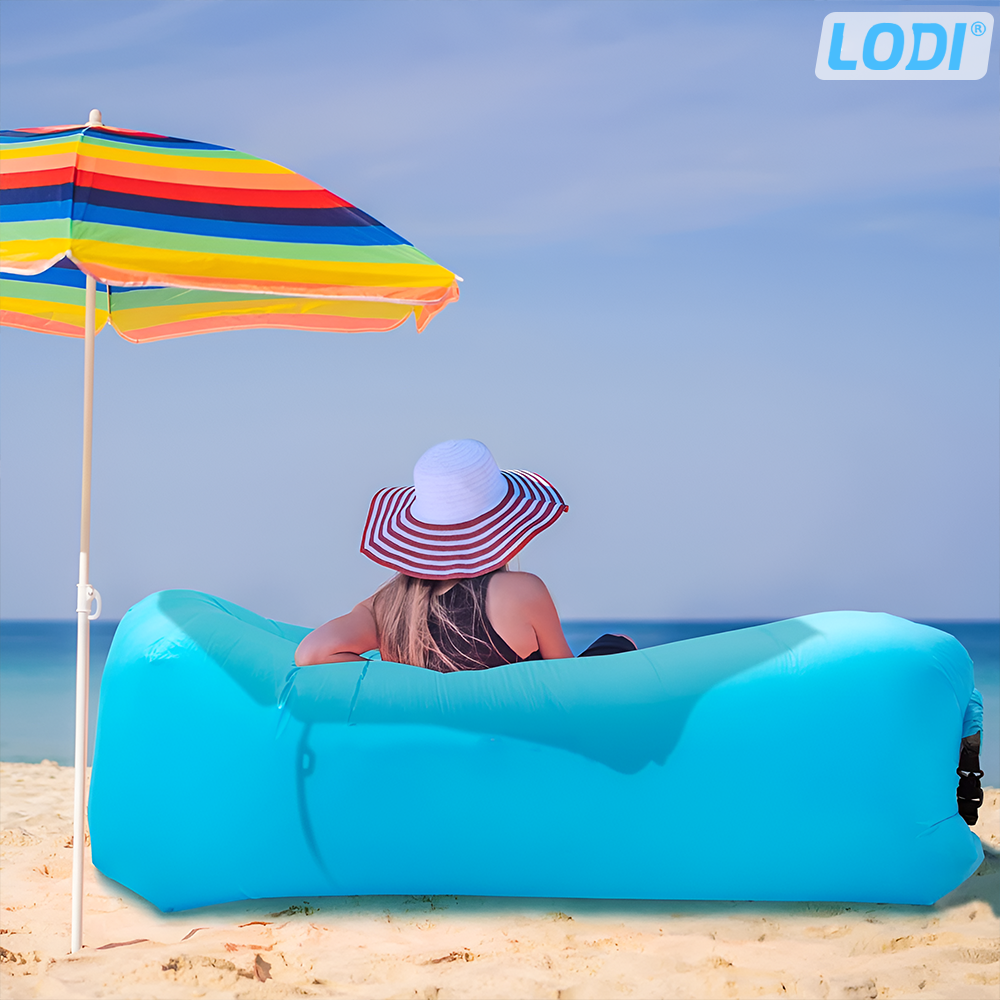 Saltea Gonflabila Tip Sezlong Lazybag Lodi1231, material rezistent, umflare fara pompa, pentru plaja/picnic/camping, rucsac de depozitare, 190 x 70 cm, albastru