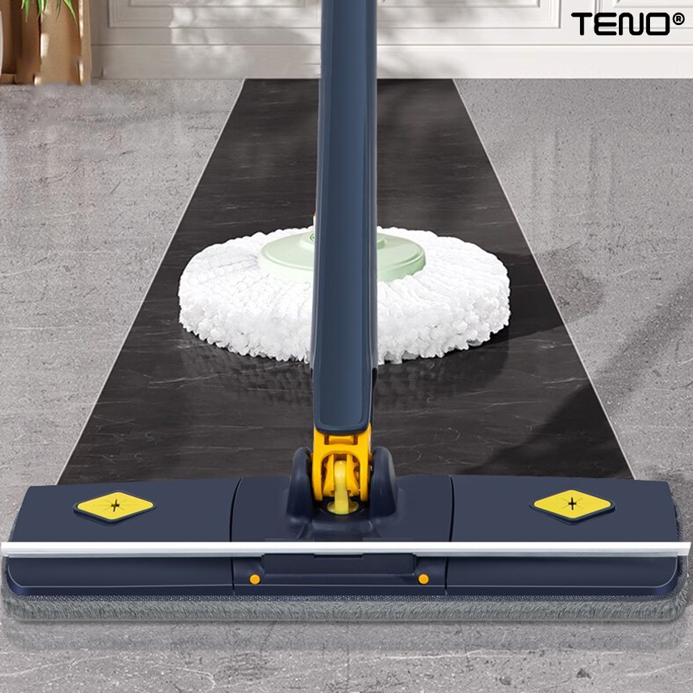 Mop cu Cap Dreptunghiular Lodi1159, rotire 360 grade, telescopic, curatare usoara, 5 lavete incluse, 105 cm, albastru/galben