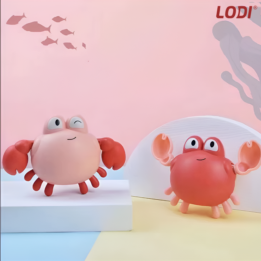 Jucarie de Baie pentru Copii Lodi857, Crab Inotator, interactiva, fara baterii, mecanism cu cheita, 9 x12 cm, bej/rosu