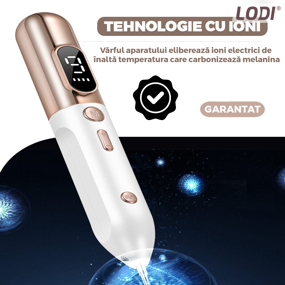Aparat Plasma Pen Lodi524, 9 viteze, 5 ace de schimb incluse, indepartarea alunite, pete, negi, cicatrici, tatuaje, pistrui, lifting pleoape, afisaj LCD, auriu