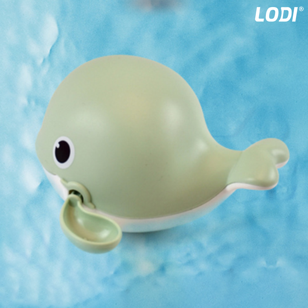 Jucarie de Baie pentru Copii Lodi32, Balena Inotatoare, interactiva, fara baterii, mecanism cu cheita, 10.7x13.2cm, verde